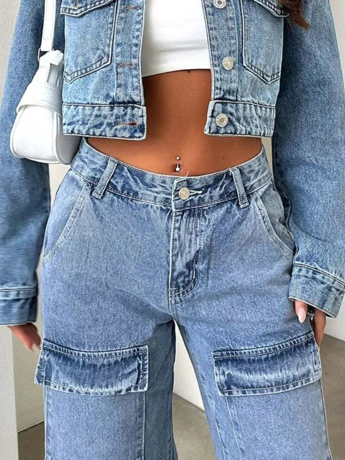 High-Waisted Wide-Leg Cargo Jeans