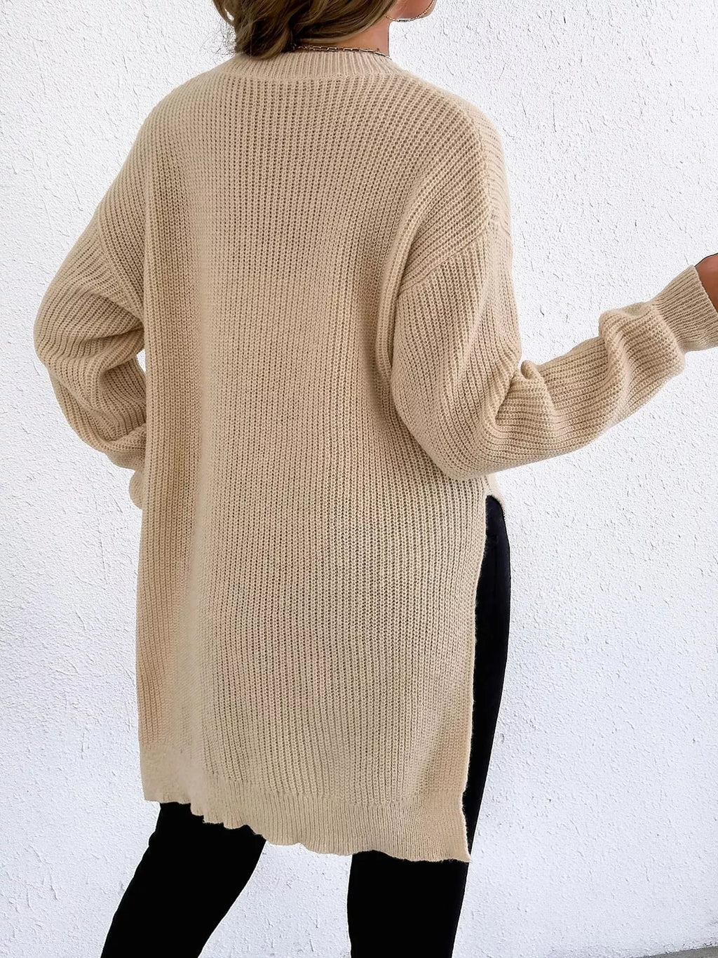 Side-Slit Dropped Shoulder Sweater