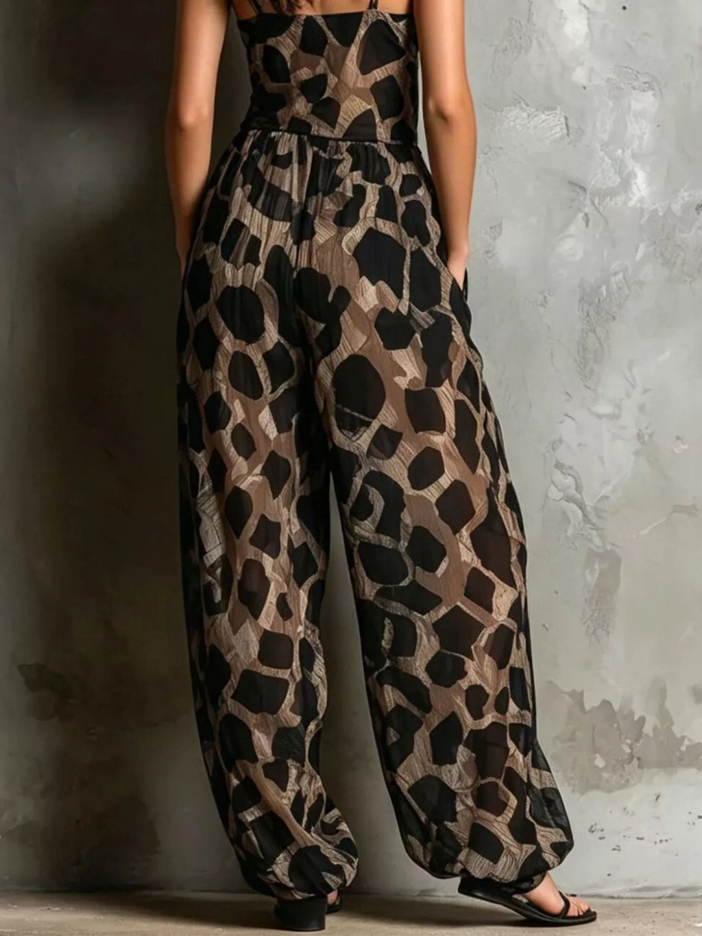 Geometric Print Wide-Leg Jumpsuit with Front Tie Detail