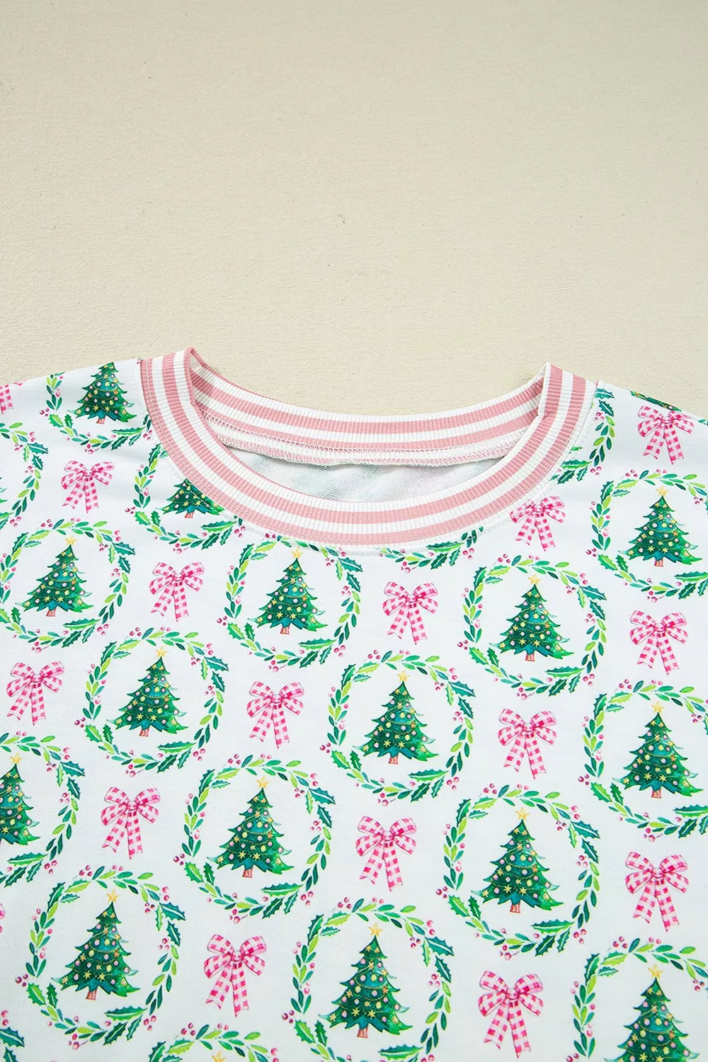 Christmas Tree Print Contrast Striped Banding 2pcs Lounge Set