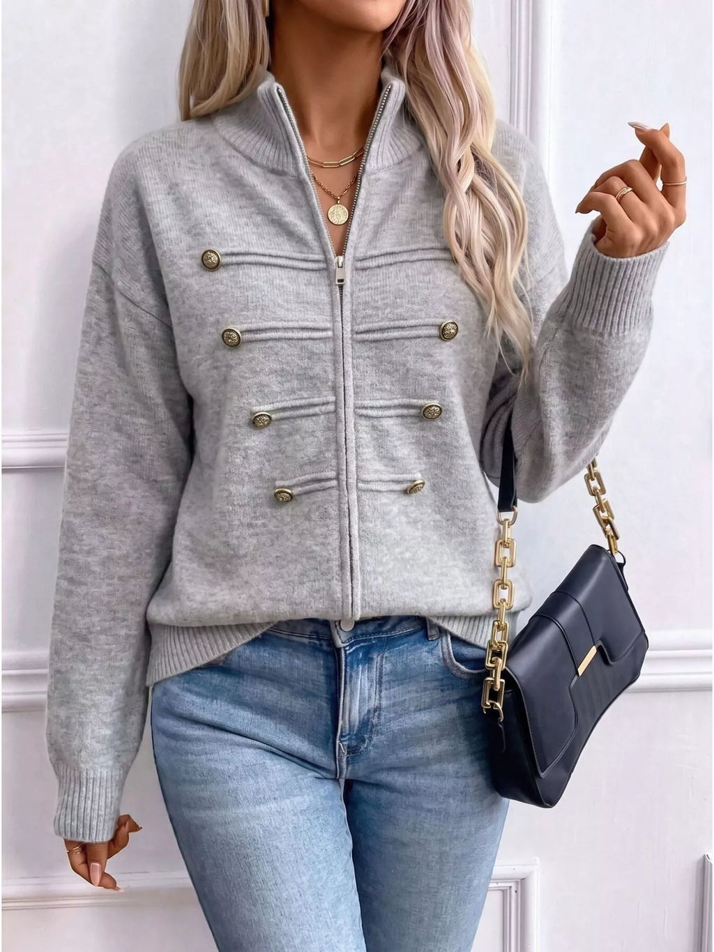 Zip-Up Long Sleeve Cardigan