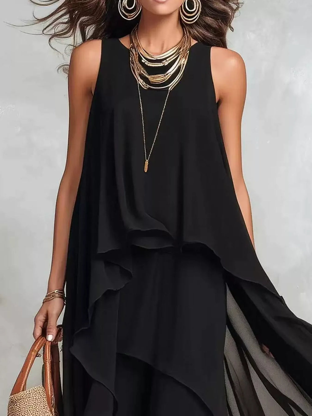 Ruffled Round Neck Sleeveless Maxi Dress