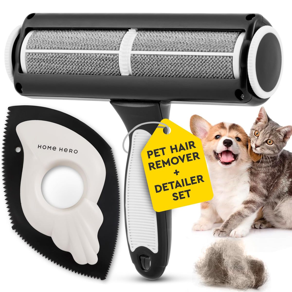 Pet Hair Remover for Couch - Reusable Lint Roller - Essential Pet Supplies Dog Products Pet Products Dog Hair Remover for Couch Cat and Dog Hair Remover for Car (2-Pcs)
