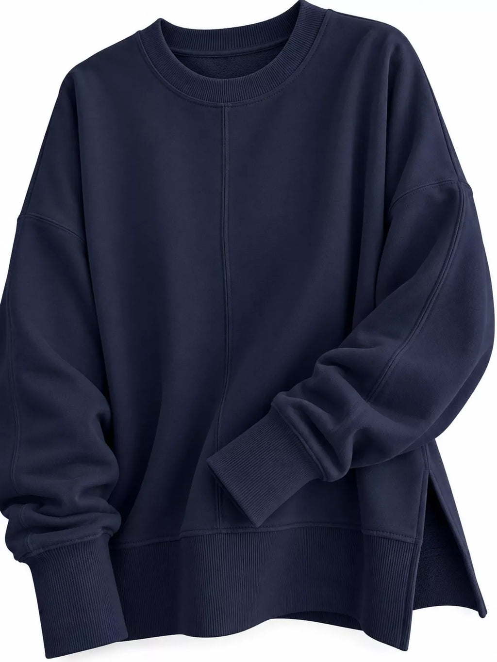 Oversized Crew Neck Sweatshirt with Side Slit