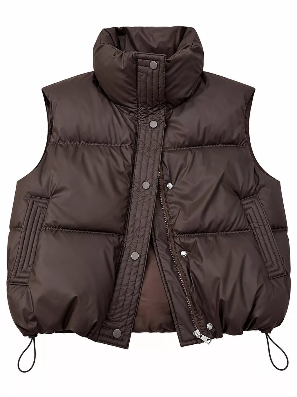Drawstring Snap Down Puffer Vest Coat
