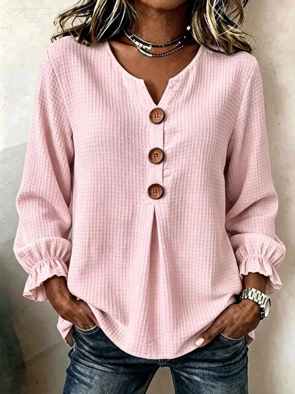 Waffle Knit Flounce Sleeve Top