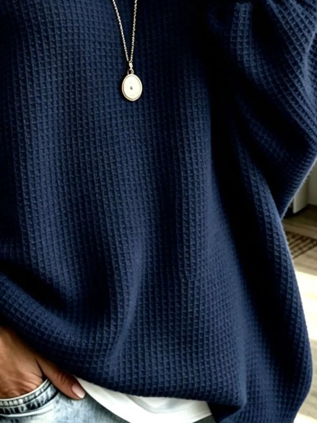Full Size Waffle Knit Boat Neck Sweatshirt Plus Size