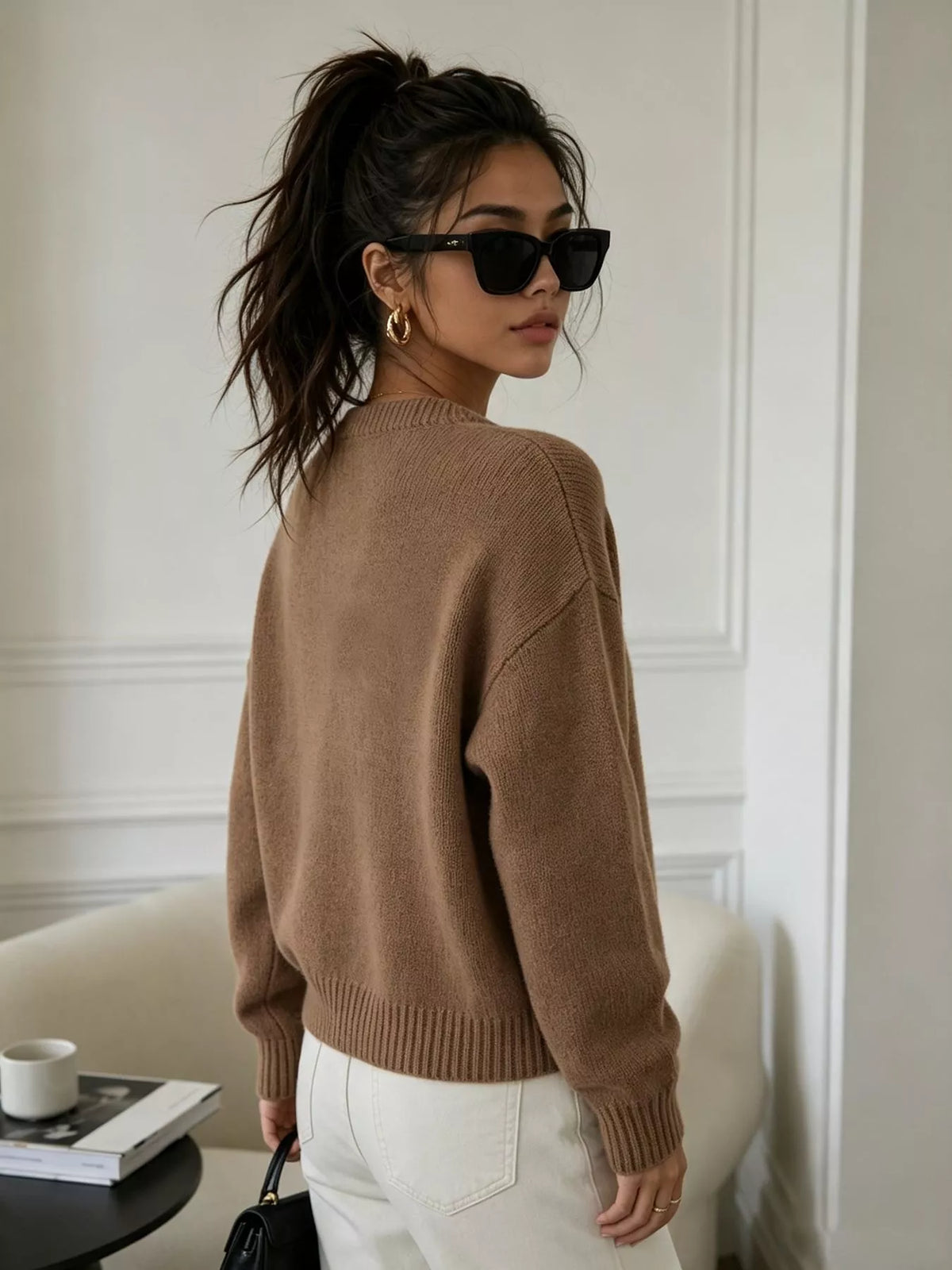 Heart Pattern Round Neck Sweater