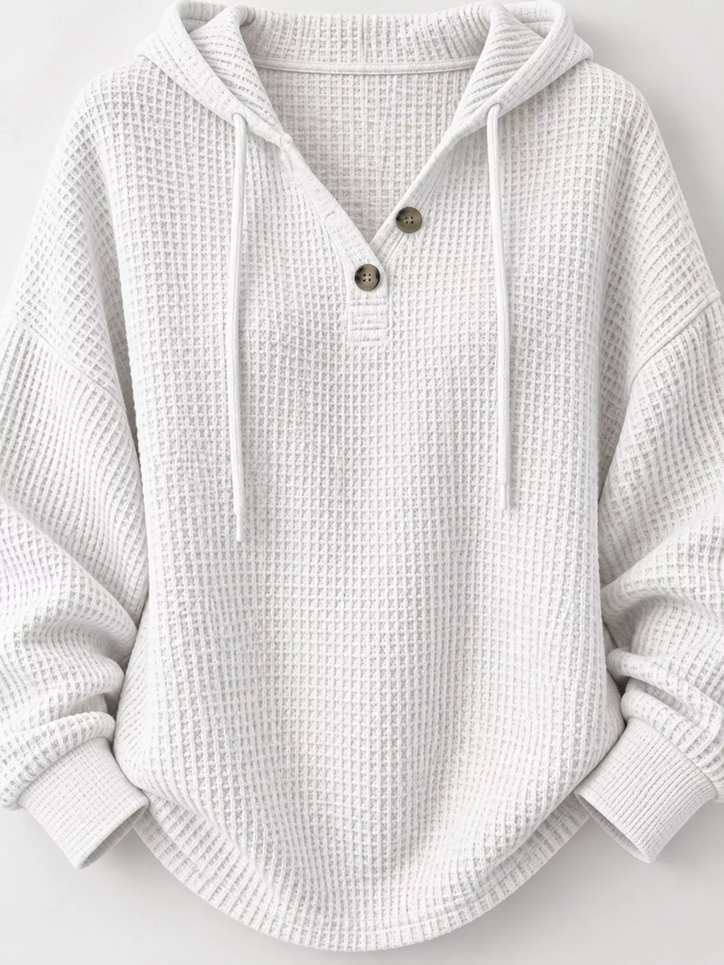 Full Size Waffle Knit Button Detail Hoodie Plus Size
