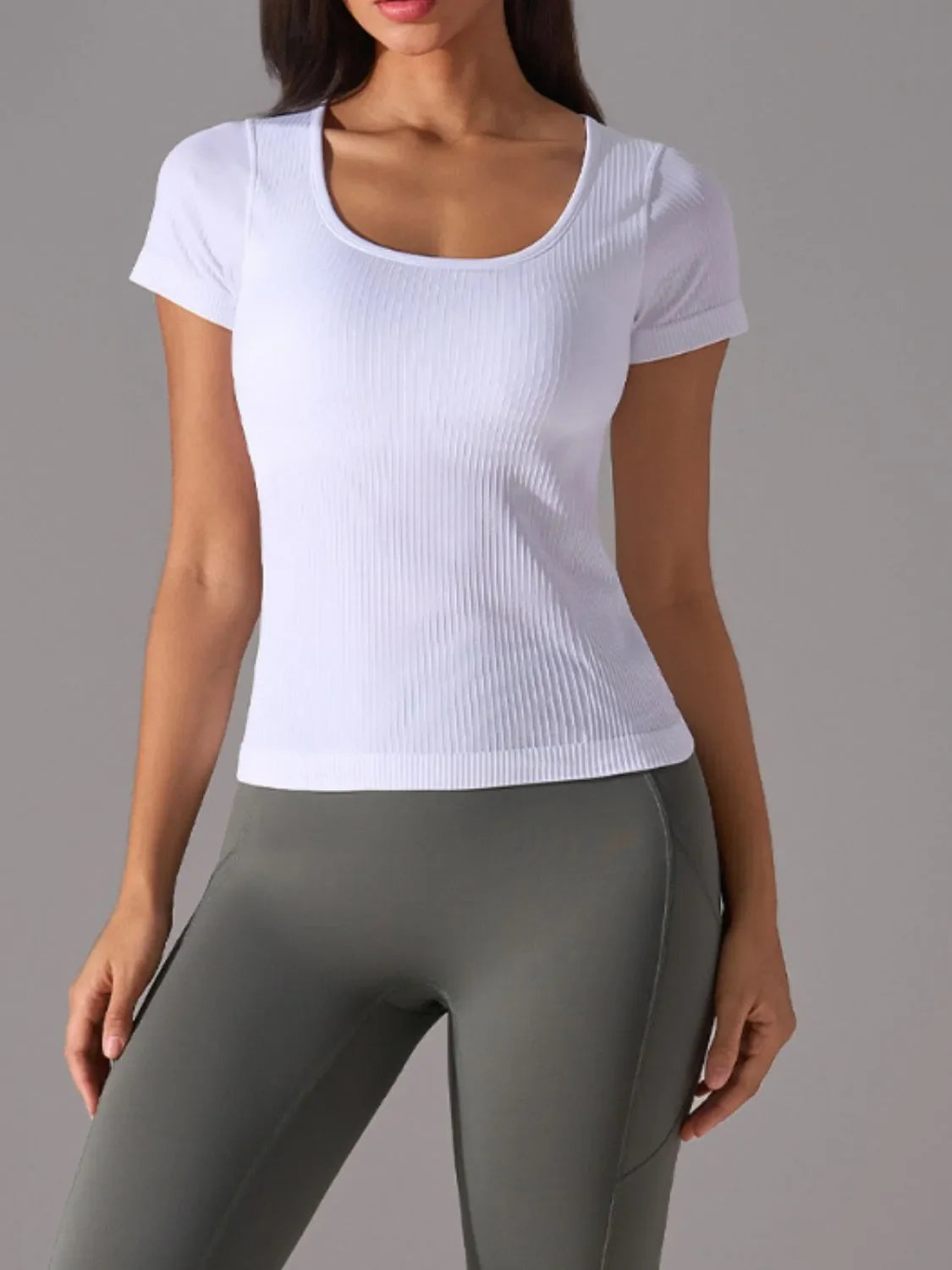 Square Neck Active T-Shirt with Detachable Chest Pads