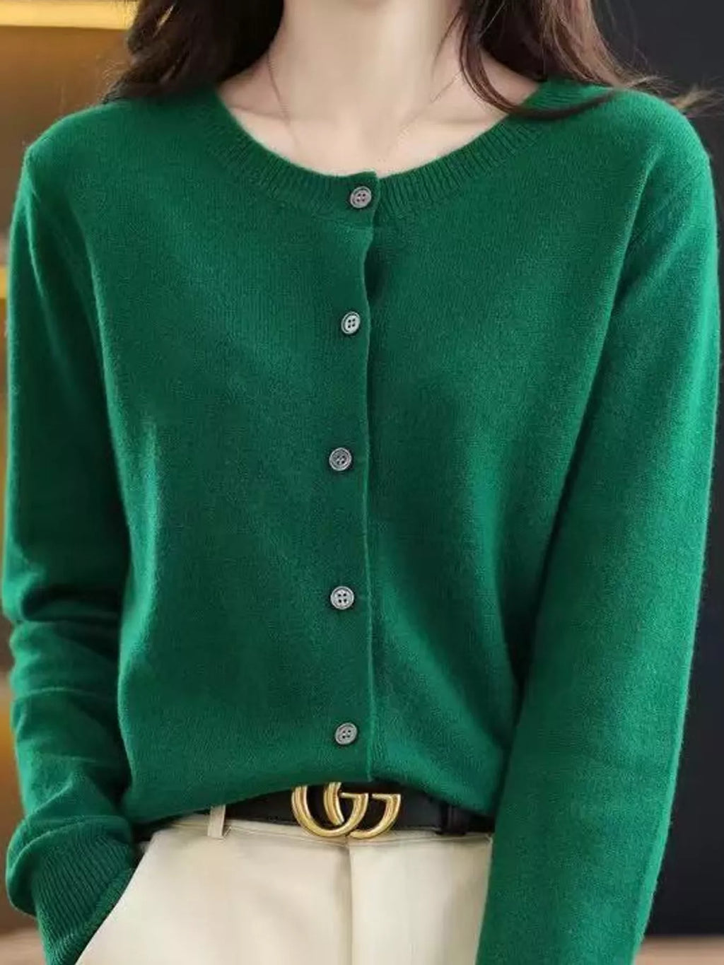 Crew-Neck Button-Down Cardigan
