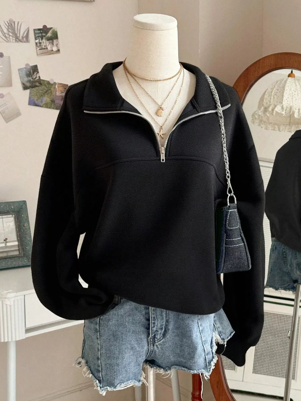 Quarter-Zip Dropped Shoulder Sweatshirt