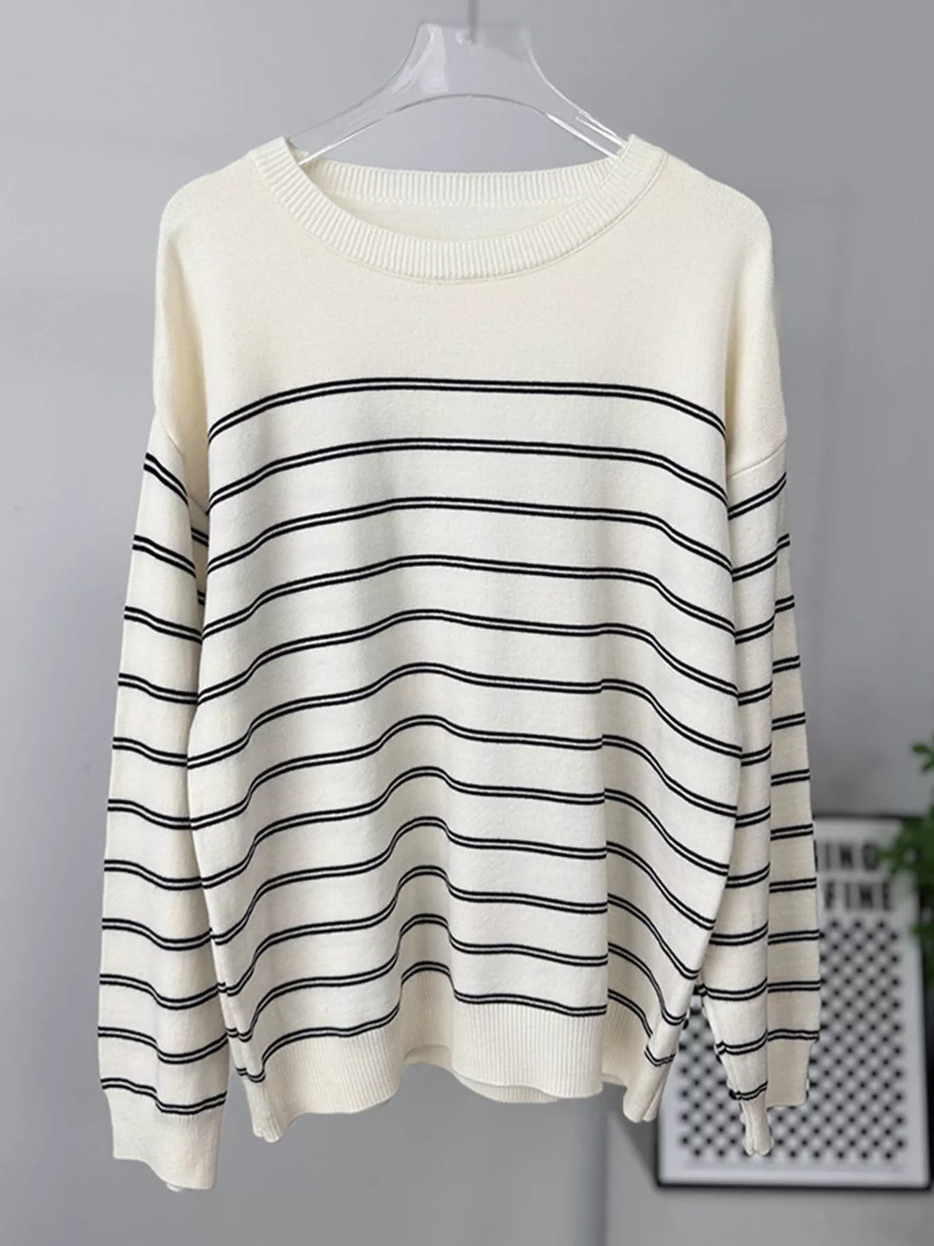 Classic Striped Crewneck Knit Top with Layered Sweater Detail