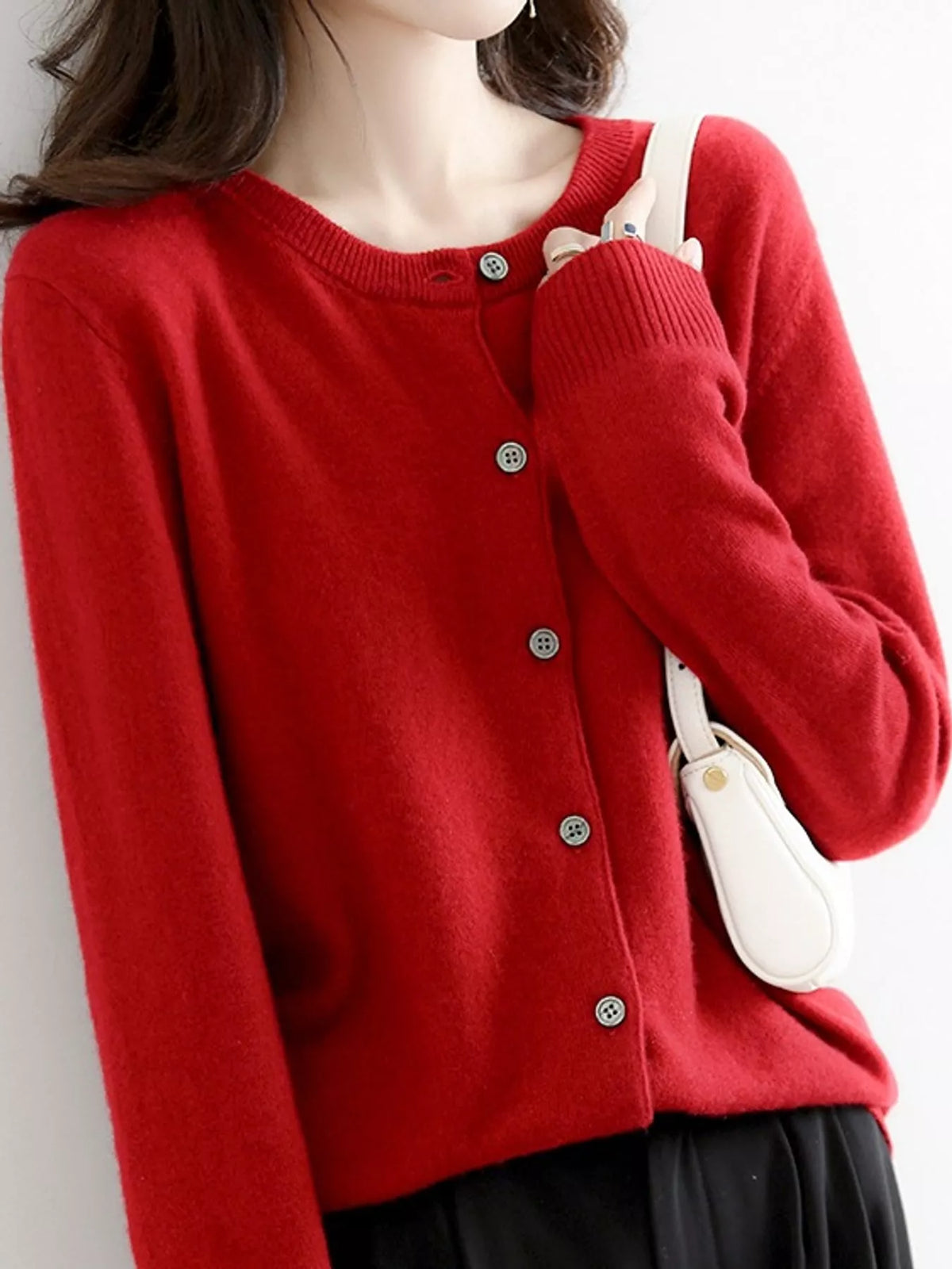 Crew-Neck Button-Down Cardigan