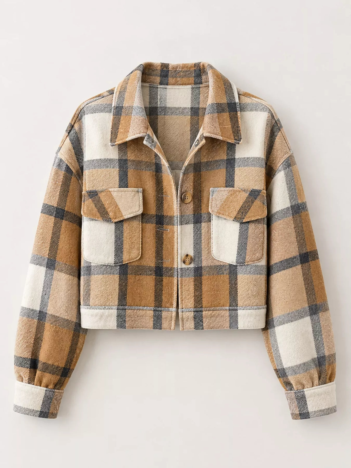 Plaid Button-Front Cropped Jacket