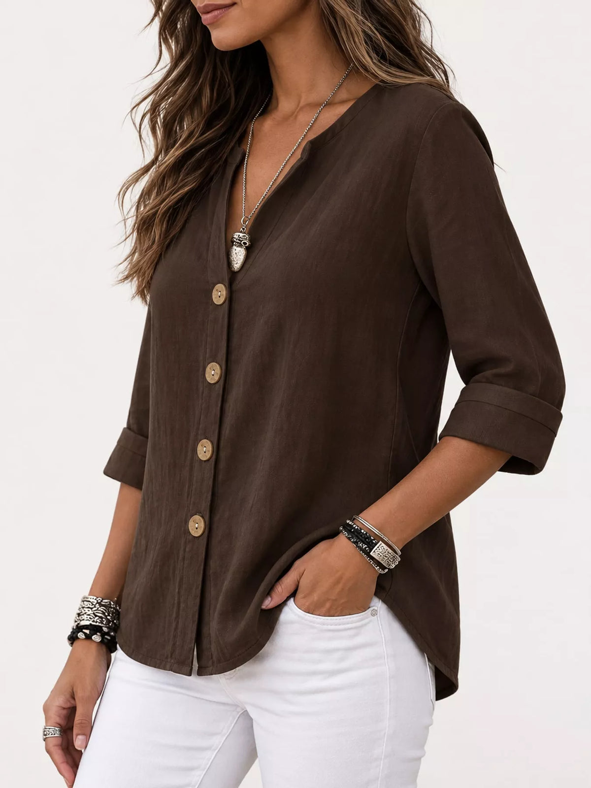 Notched Button Down Shirt