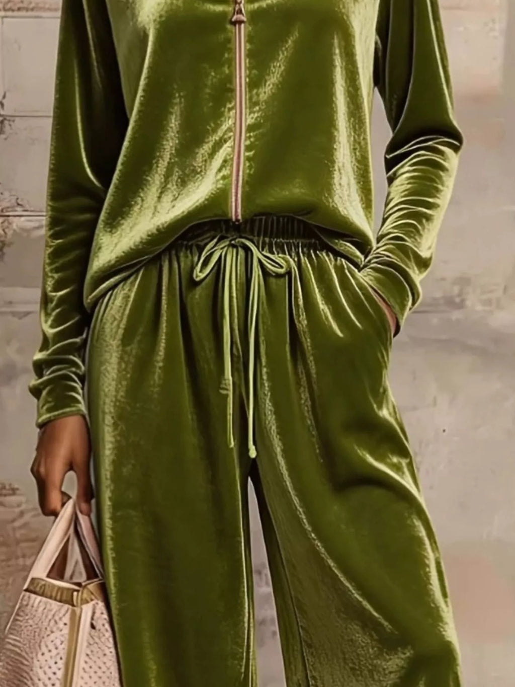 Velvet Zip-Up Top and Pants Set