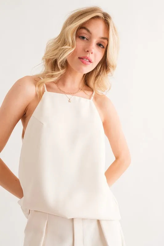 Sleeveless Basic Cami Tank Top with Square Neckline