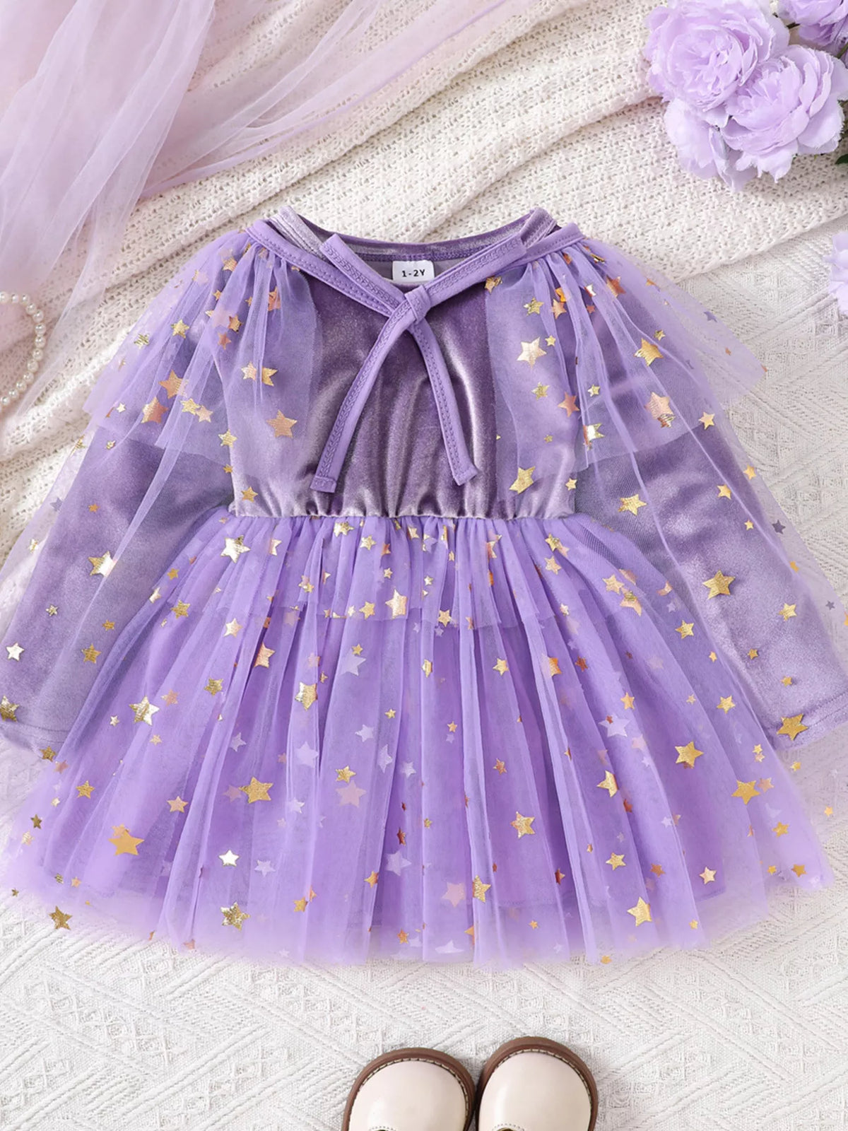 Children's Halloween Velvet Dress and Mesh Cape Set