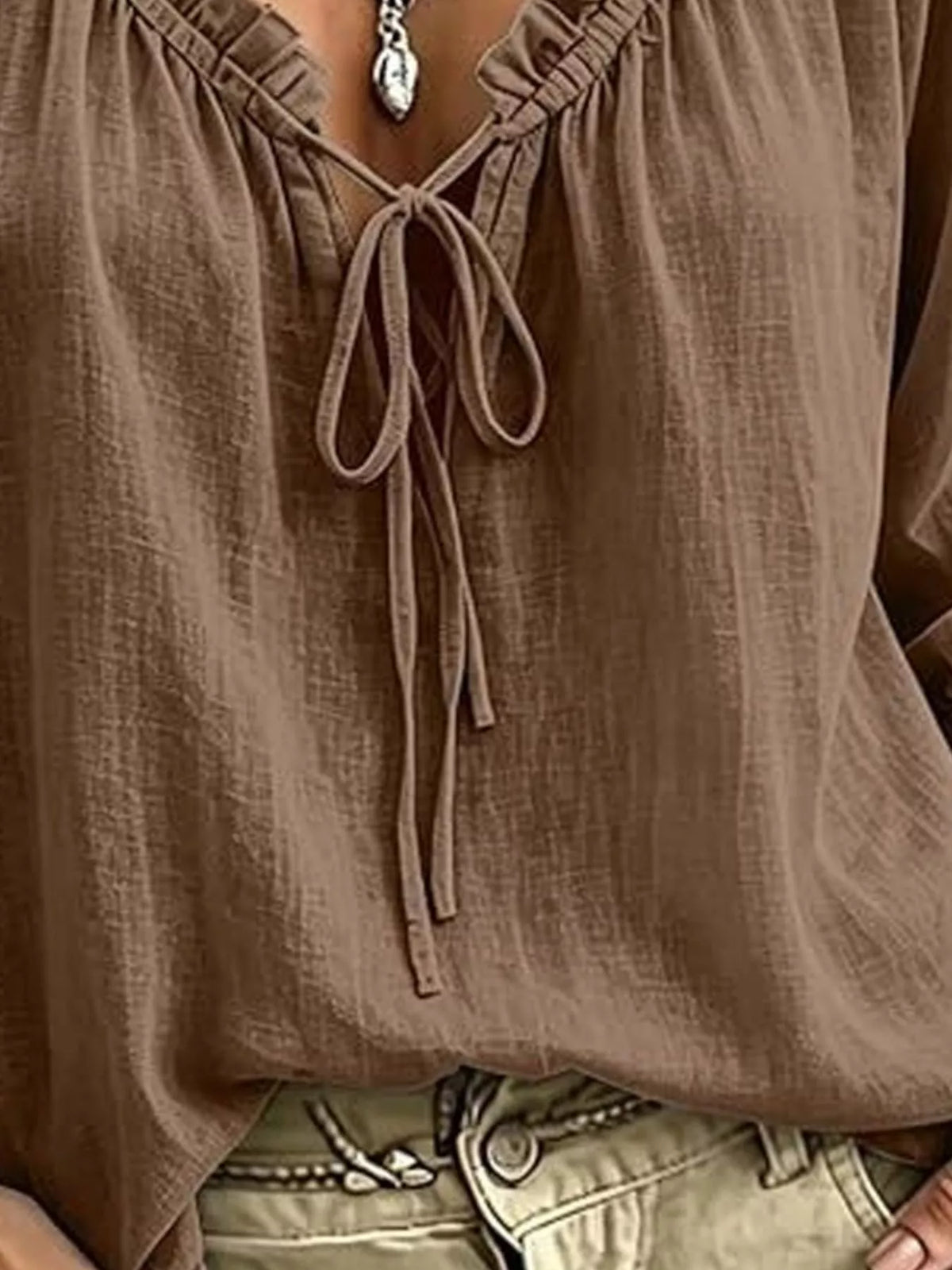 Frill Tie Neck 3/4 Sleeve Blouse