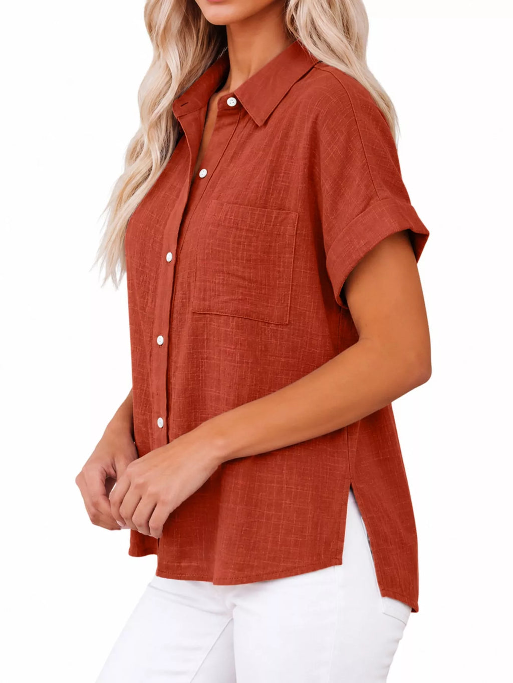 Full Size Button Up Short Sleeve Shirt Plus Size