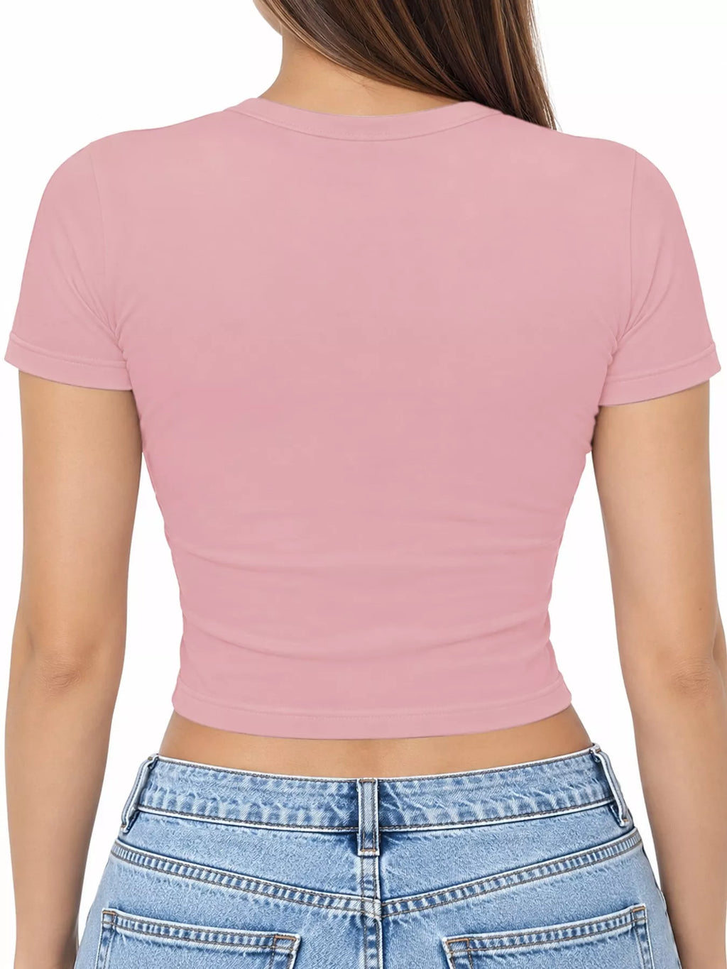 Slim Fit Basic Crew Neck Short Sleeve Crop T-Shirt