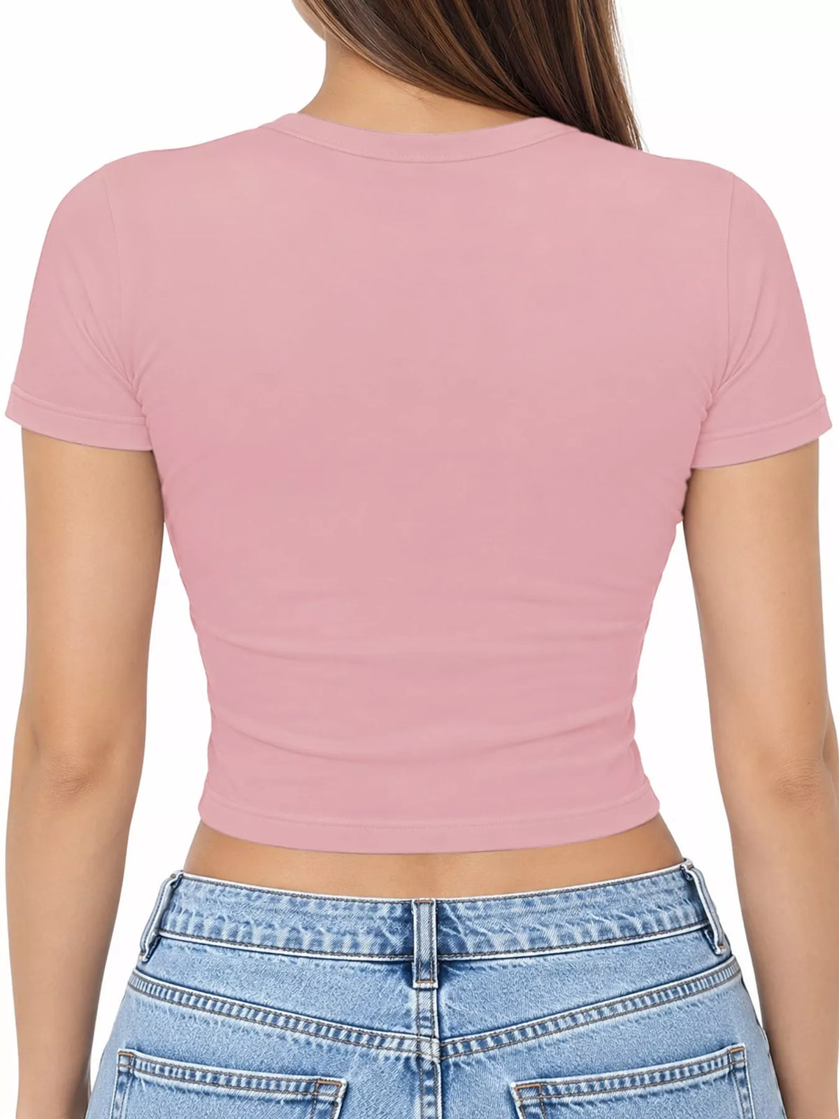 Slim Fit Basic Crew Neck Short Sleeve Crop T-Shirt