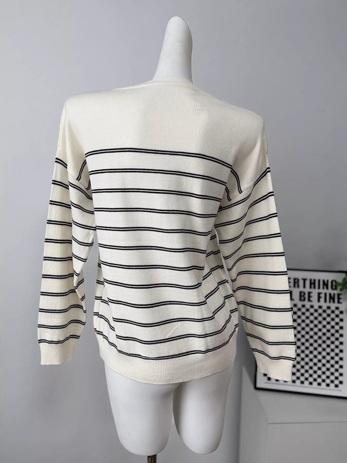 Classic Striped Crewneck Knit Top with Layered Sweater Detail