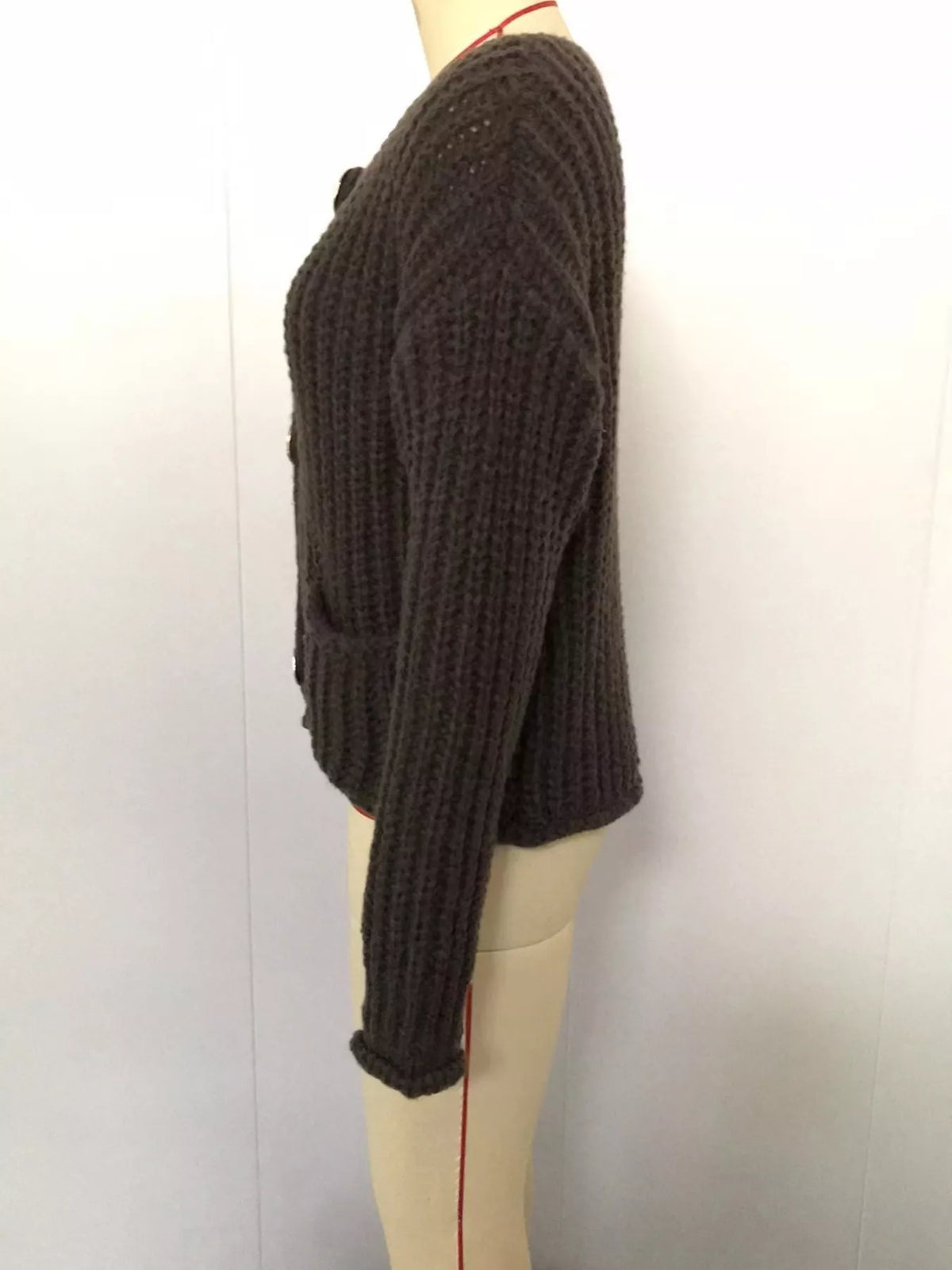 Ribbed Knit Cardigan with Gold-Tone Buttons