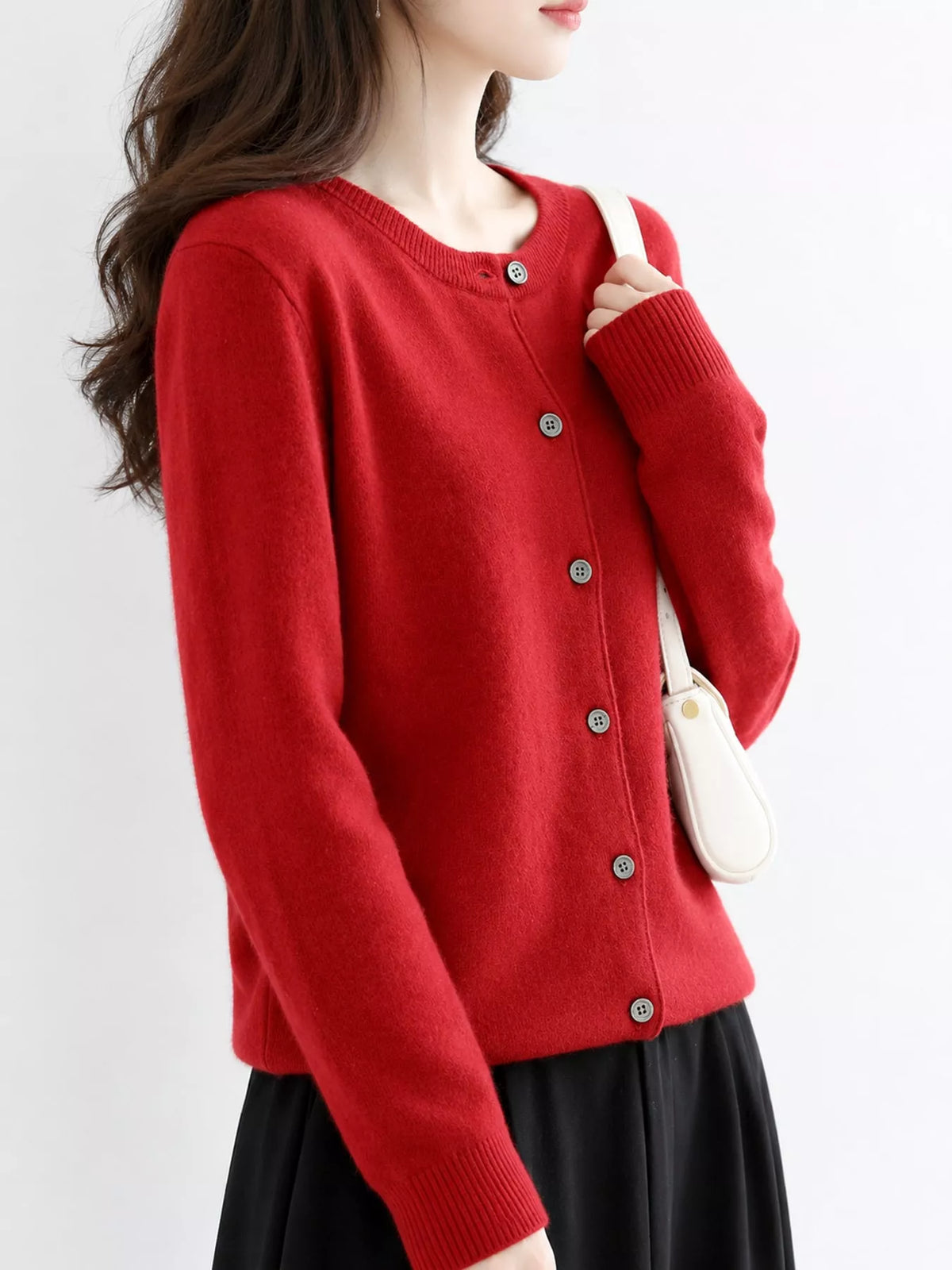 Crew-Neck Button-Down Cardigan