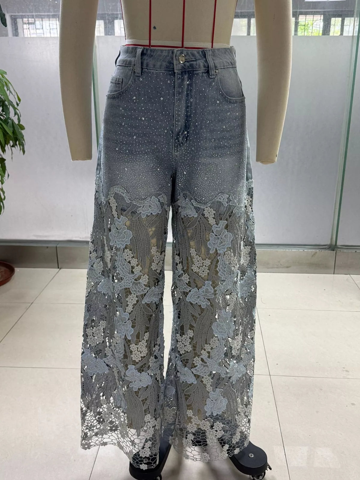 Lace Wide-Leg Jeans