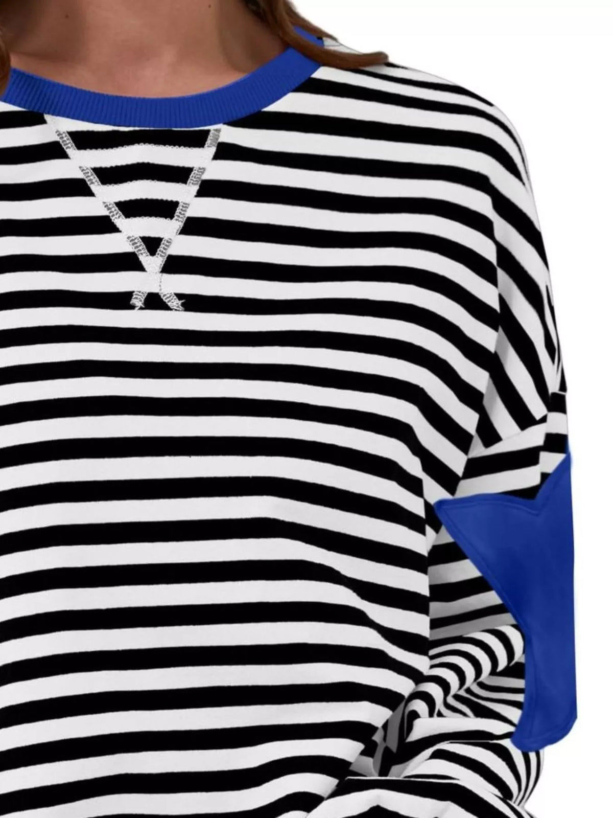 Full Size Star Patch Striped Oversized Sweatshirt Plus Size