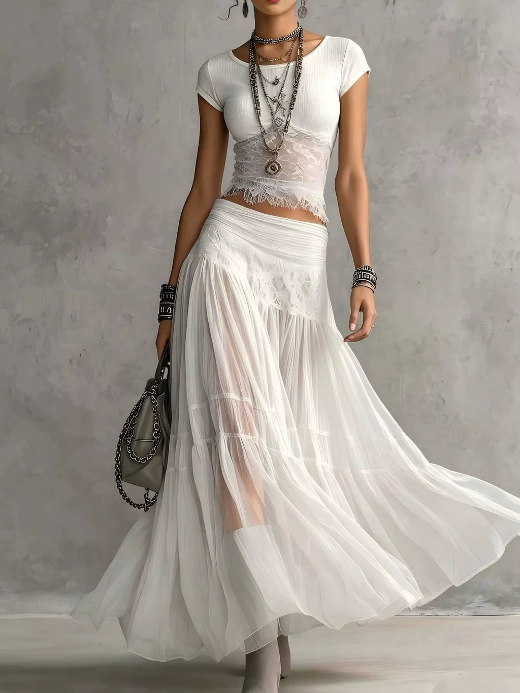 Lace Slim Fit Top and Maxi Skirt Set