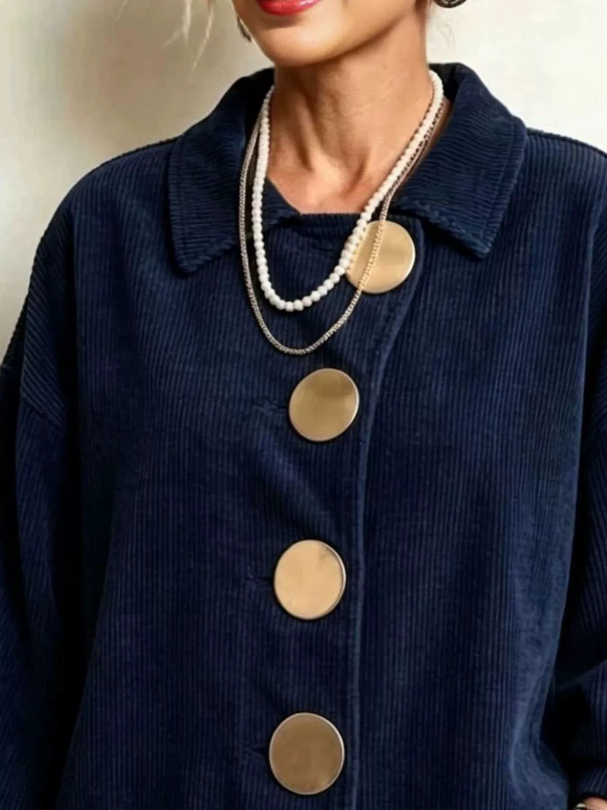 Full Size Corduroy Button-Down Jacket Plus Size