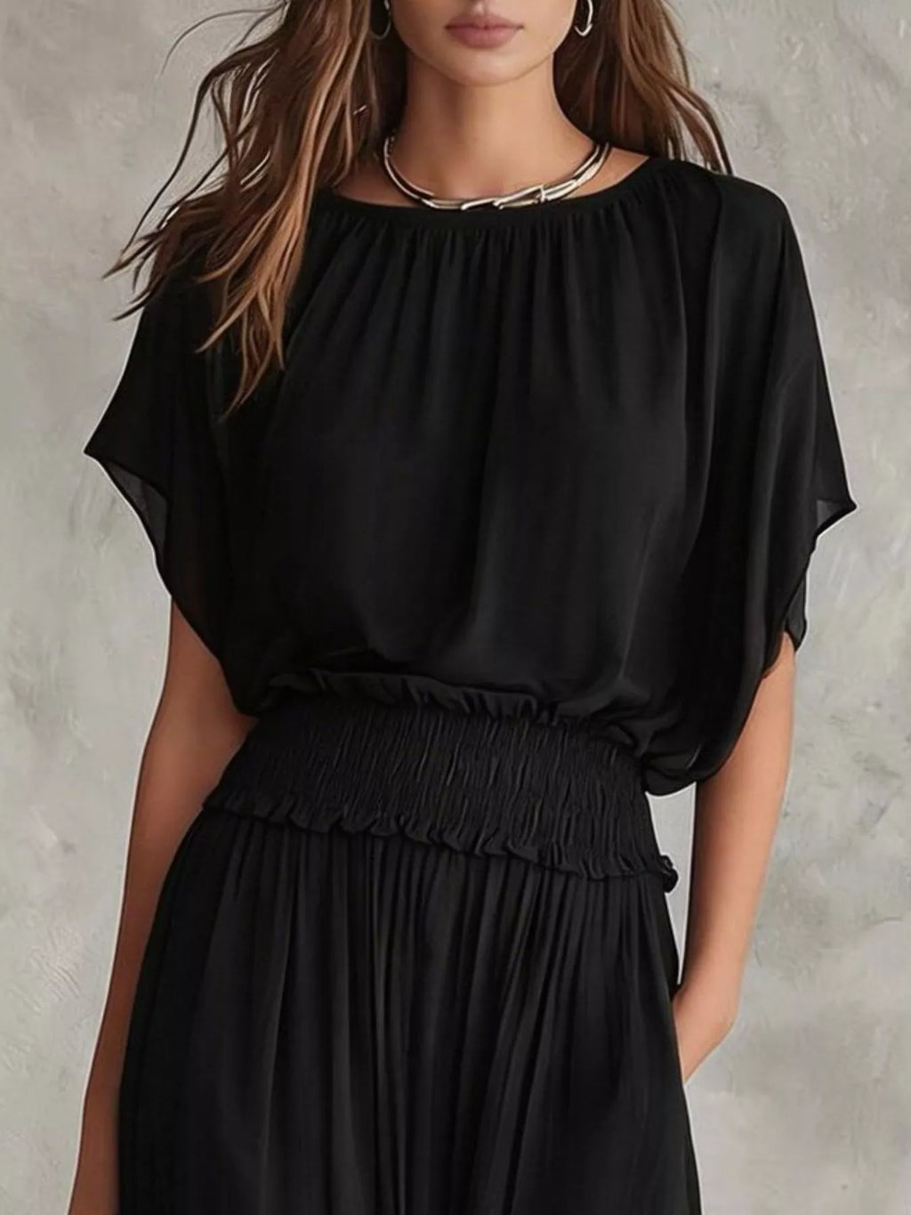 Chiffon Maxi Dress with Smocked Waist