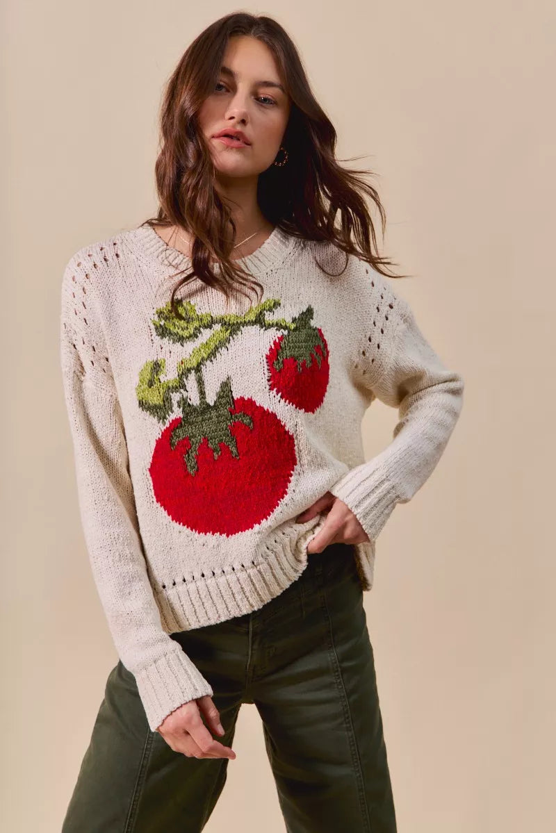 SO ME Vegetable Round Neck Long Sleeve Sweater