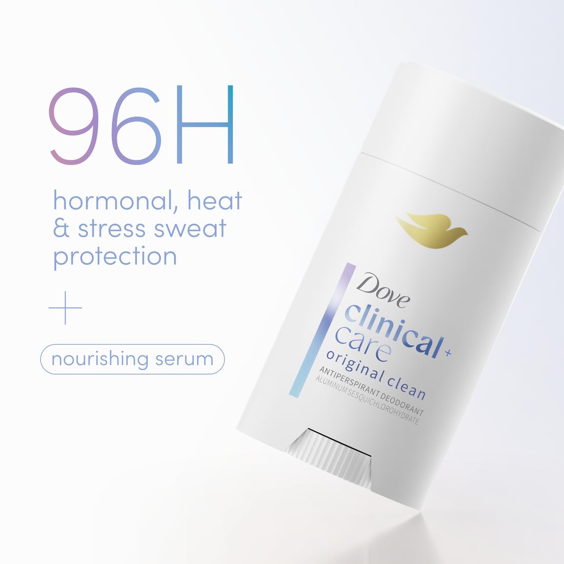 Dove Clinical + Care Antiperspirant Deodorant Invisible Solid Stick for Women Original Clean with Nourishing Serum 2.6 oz