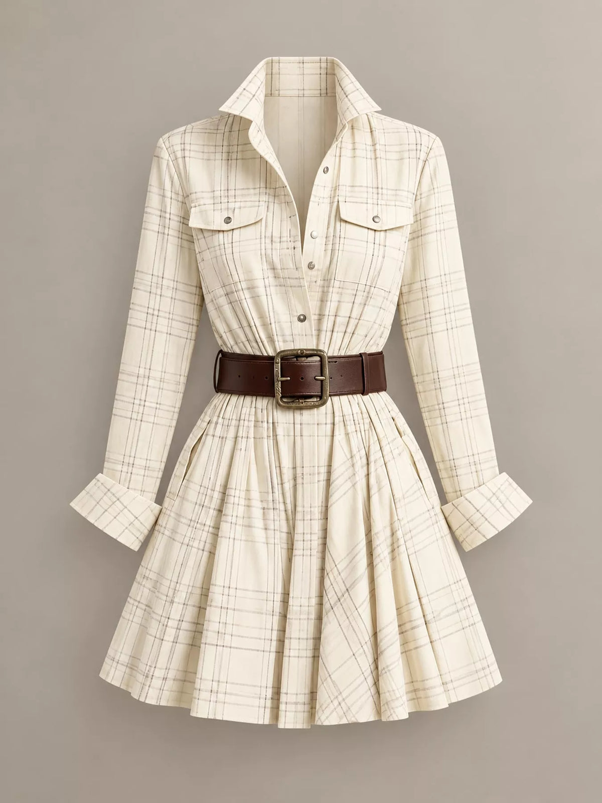 Plaid Long-Sleeve Shirt Dress