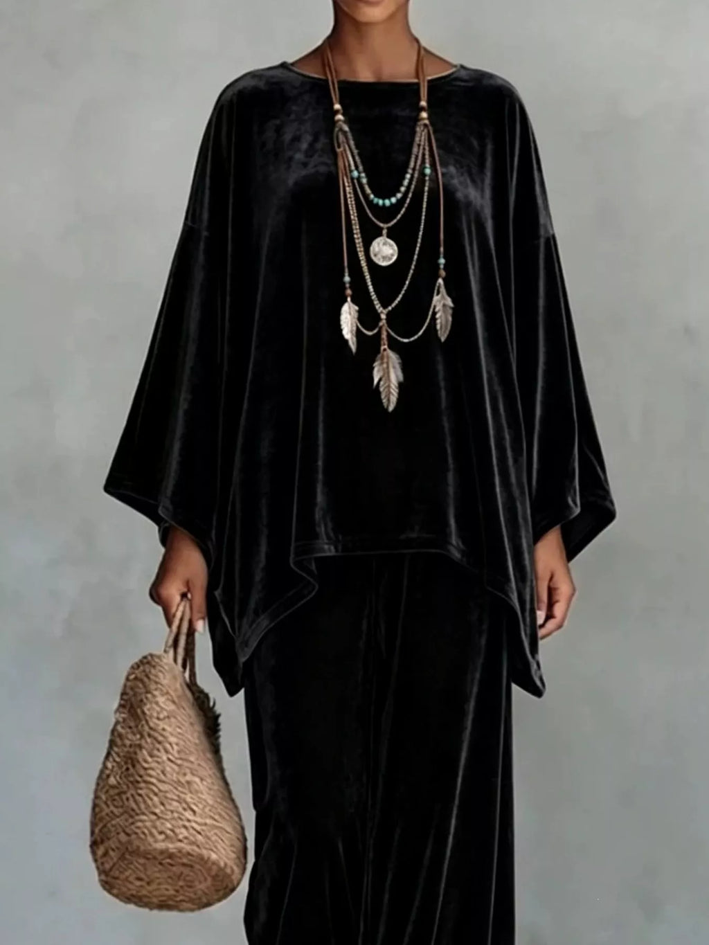 Full Size Asymmetrical Top and Wide Leg Pants Set Plus Size