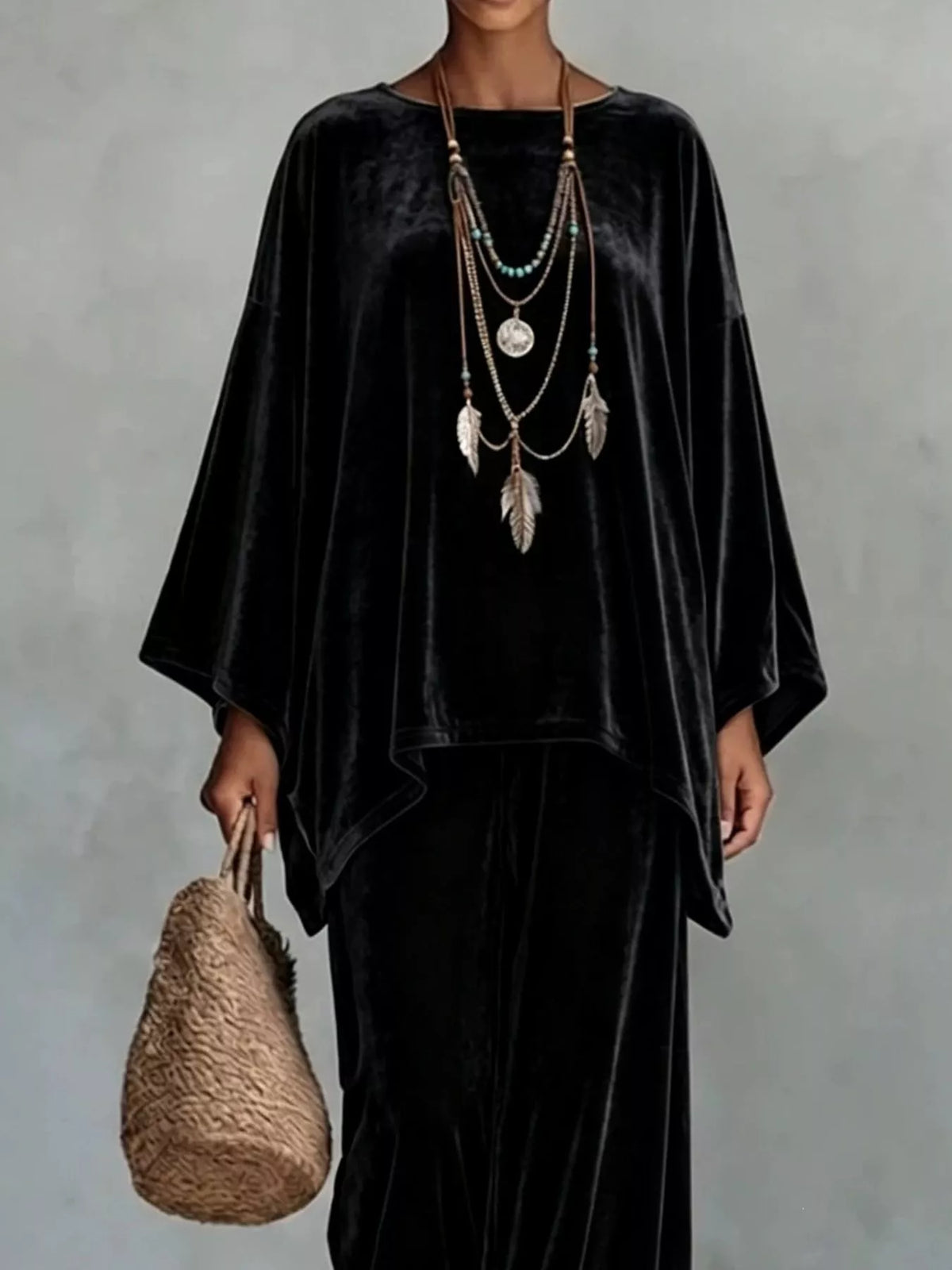 Full Size Asymmetrical Top and Wide Leg Pants Set Plus Size