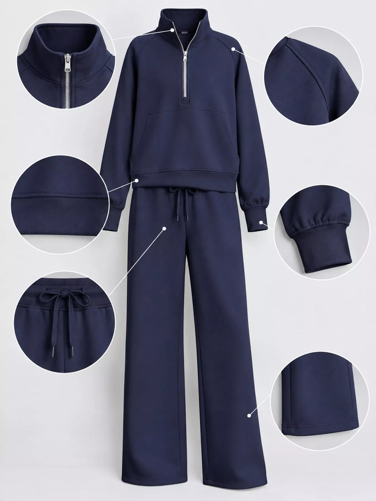Half-Zip Sweatshirt and Wide-Leg Pants Set