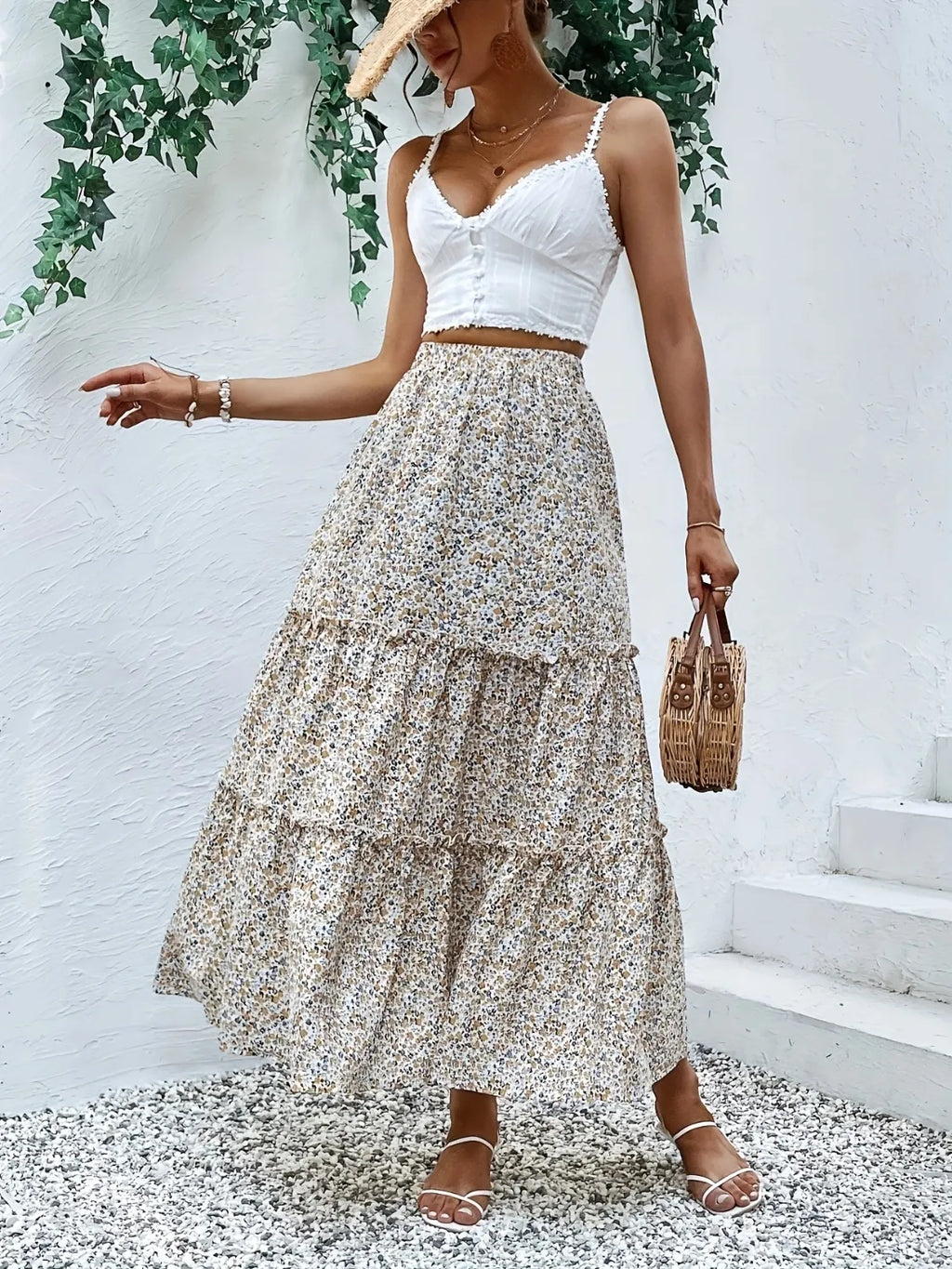 Frill Tiered Printed Skirt