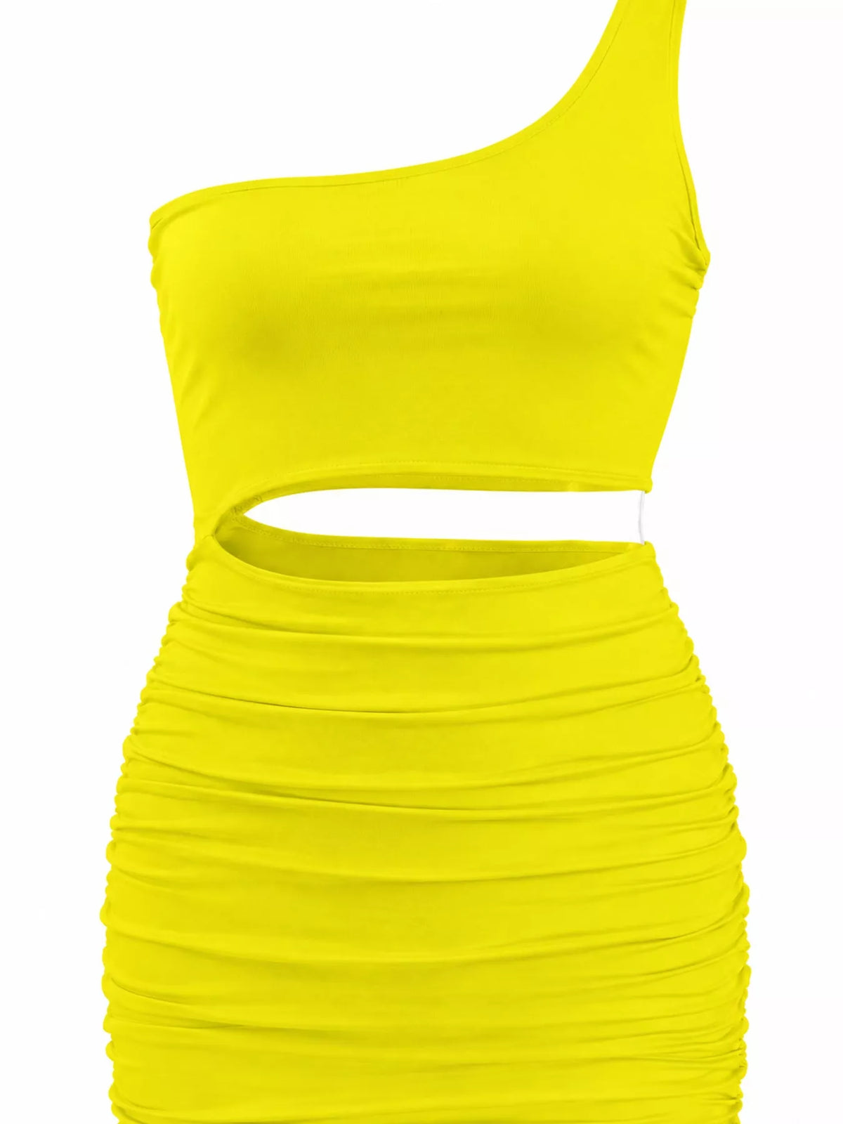 One-Shoulder Cutout Ruched Bodycon Mini Dress