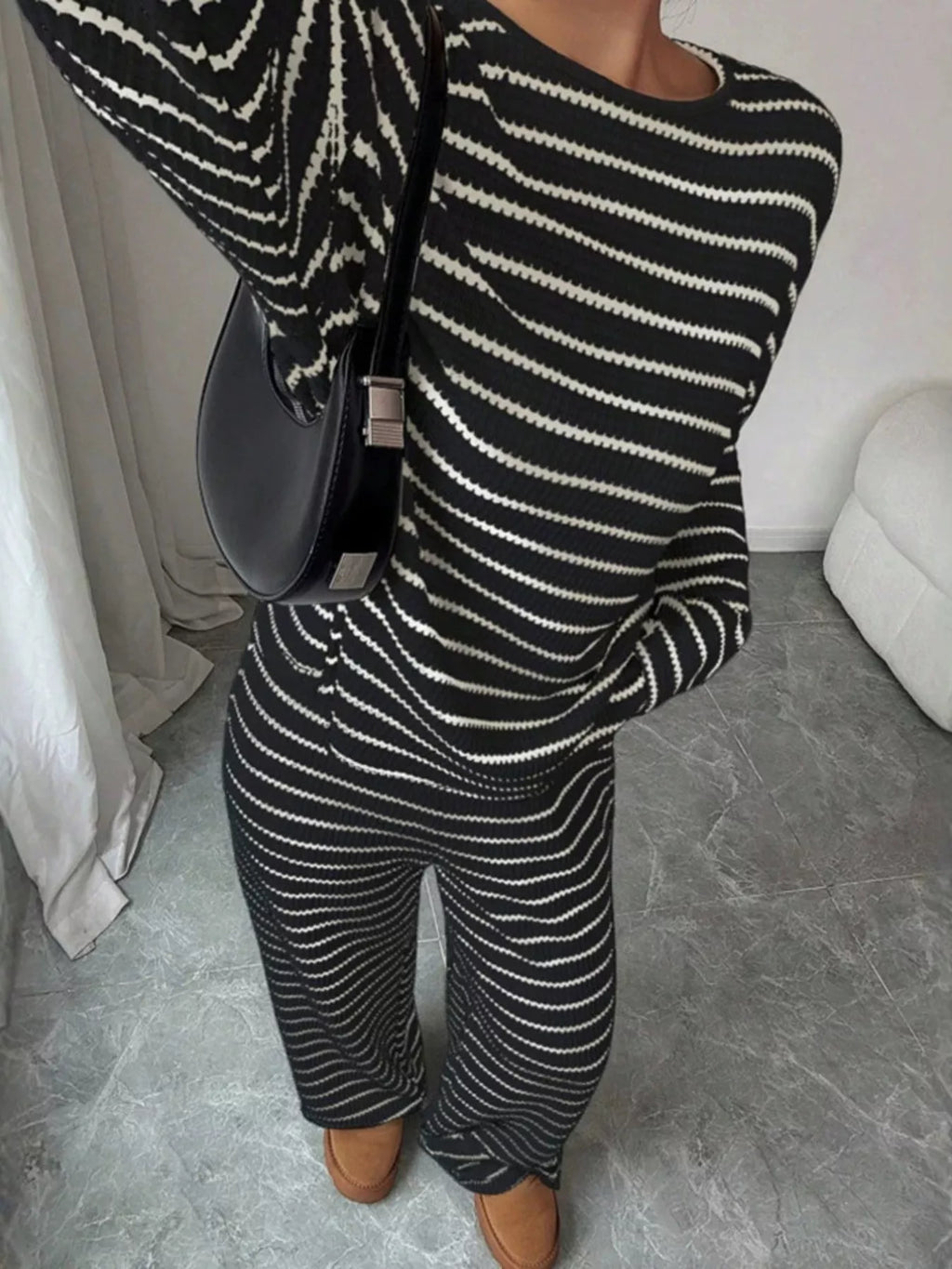 Striped Relaxed Fit Top and Pants Set