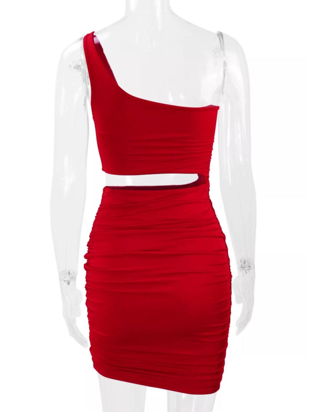One-Shoulder Cutout Ruched Bodycon Mini Dress