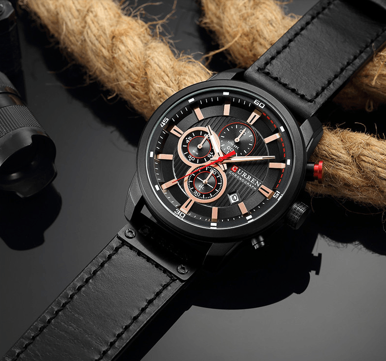 Men's Waterproof Elegant Sport Watch With Chronometers Day View, Leather  Belts And Hardlex Scratch Resistant Glass Perfect Gift For Him