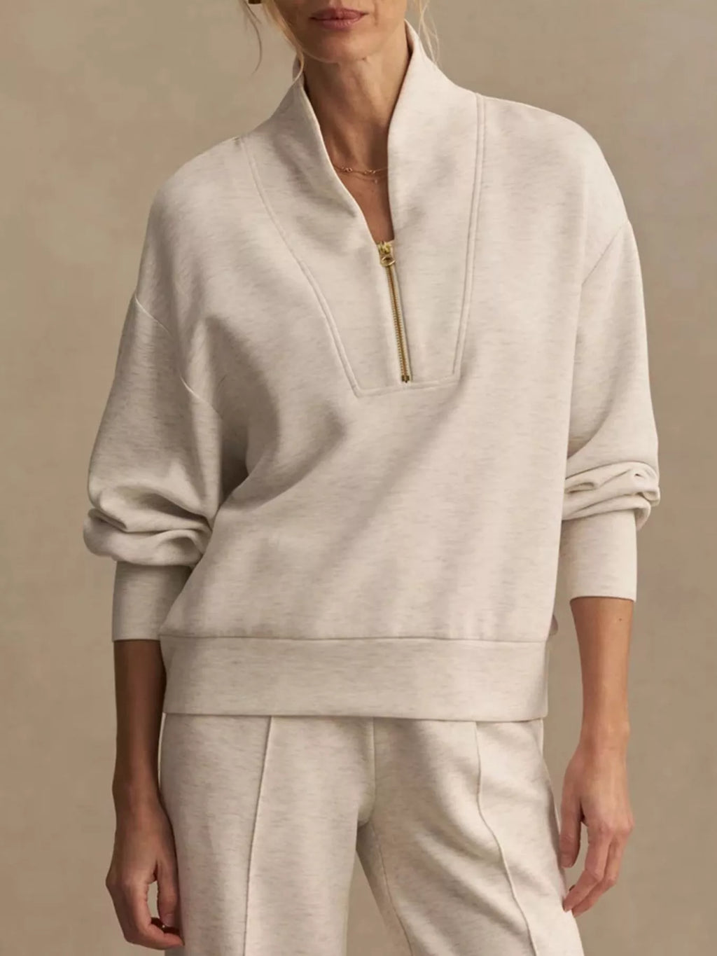 Quarter-Zip Sweatshirt and Wide-Leg Pants Set