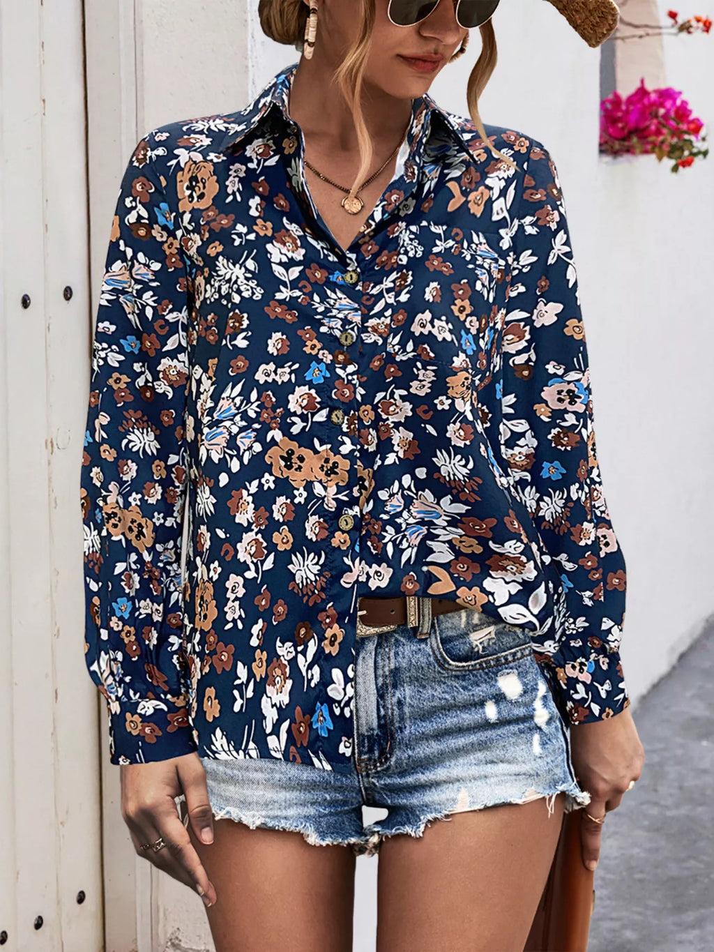 Printed Button-Down Long Sleeve Shirt