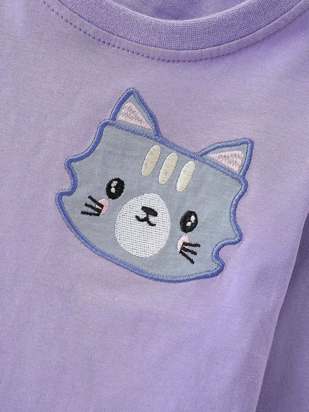 Children's Cat Round Neck Sweatshirt and Pants Set