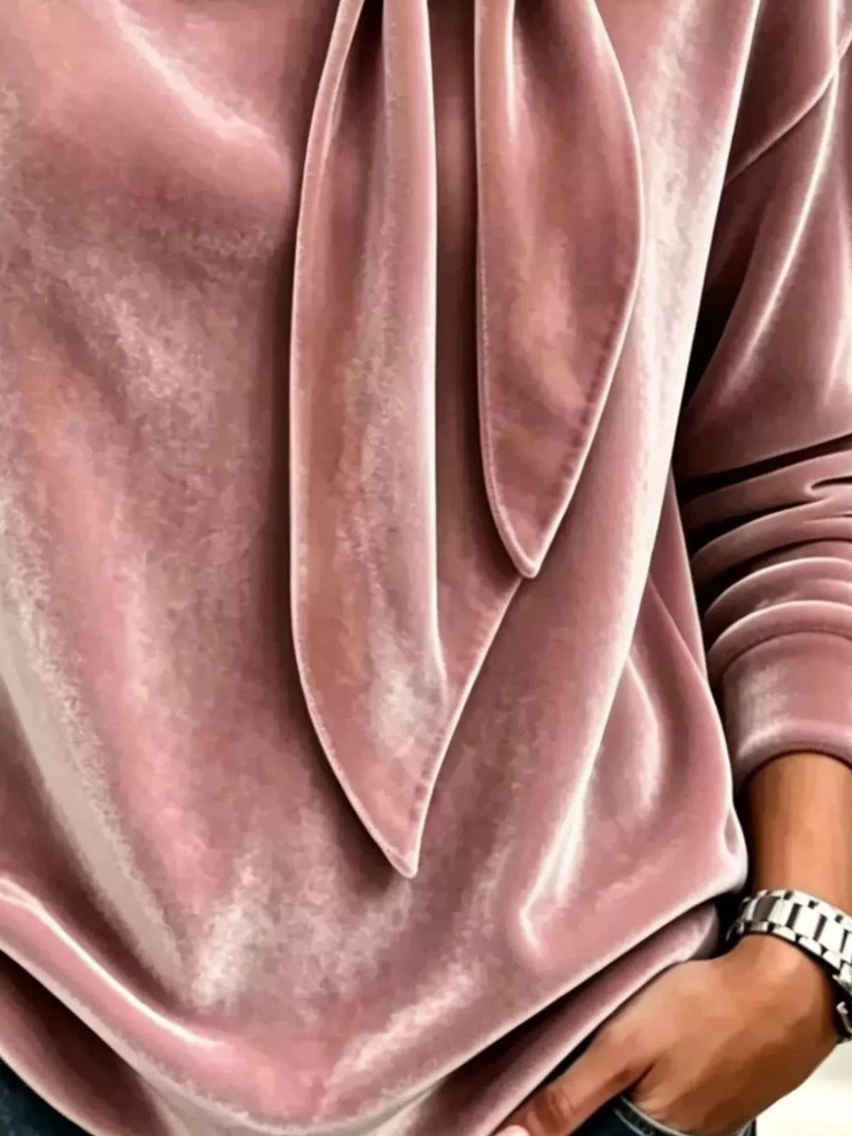 Velvet Tie Front Long Sleeve Sweatshirt